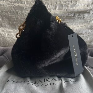 Donna Karan Luxurious Black Faux Fur Shoulder Bag